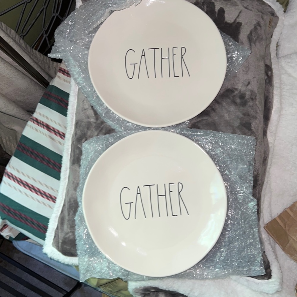 Rae Dunn 11inch dinner plates GATHER 2 ! 🦃🎃🍁brand new!
